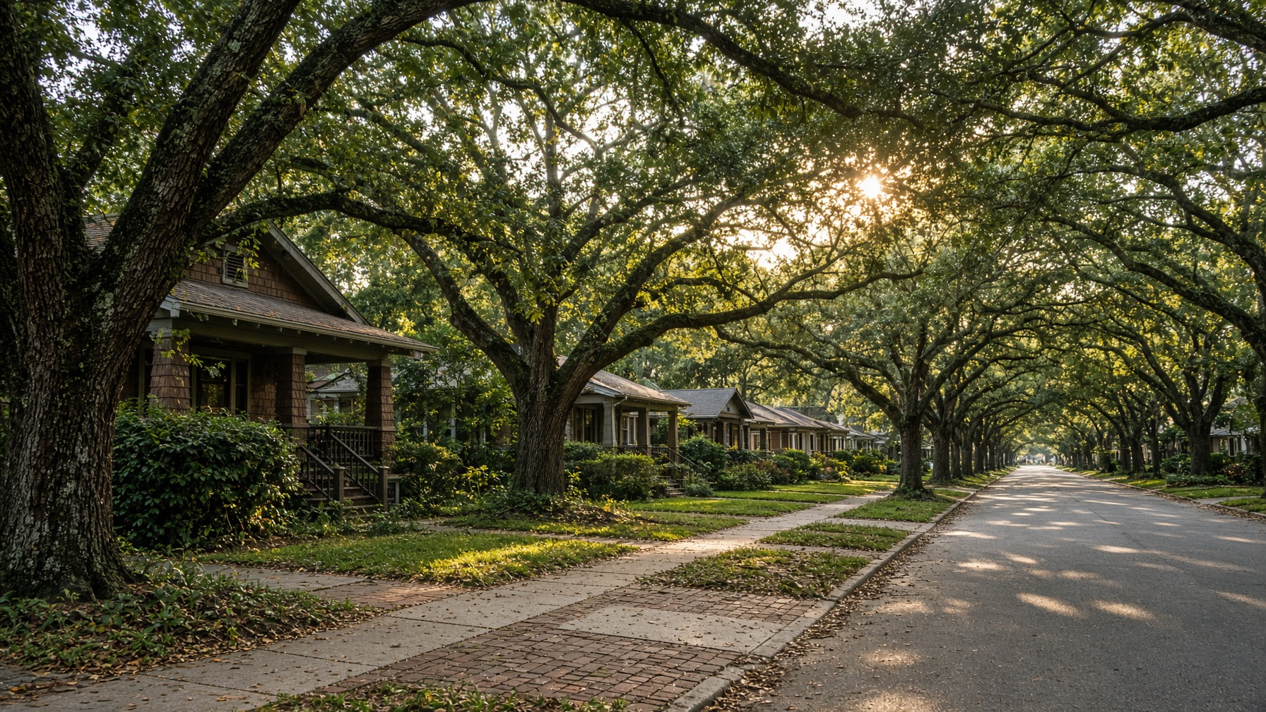 An oak-lined residential street in St. Petersburg